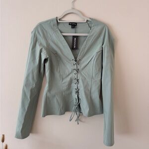 PrettyLittleThing Sage Lace-Up Blouse